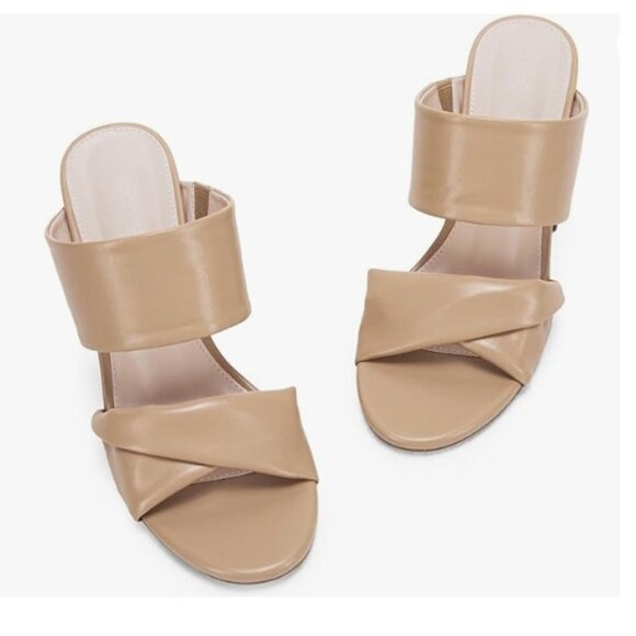 Heeled Sandals Two Straps Open Toe High Block Chunky Backless Slip-on Mules - Picture 2 of 7